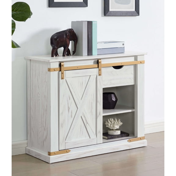 Rustic Style Antique White 1pc Sofa Table Living Room Side Table w Drawers Barnyard Design