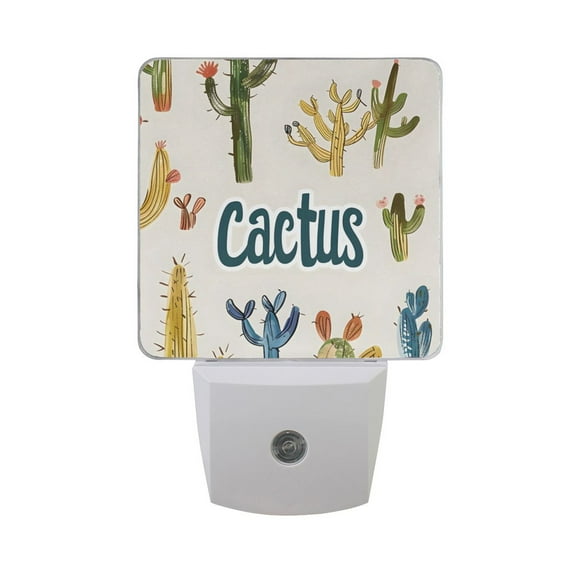 Rustic Style Cactus Night Light 2 Pack LED Nightlight Plug into Wall Dusk to Dawn Sensor Soft White