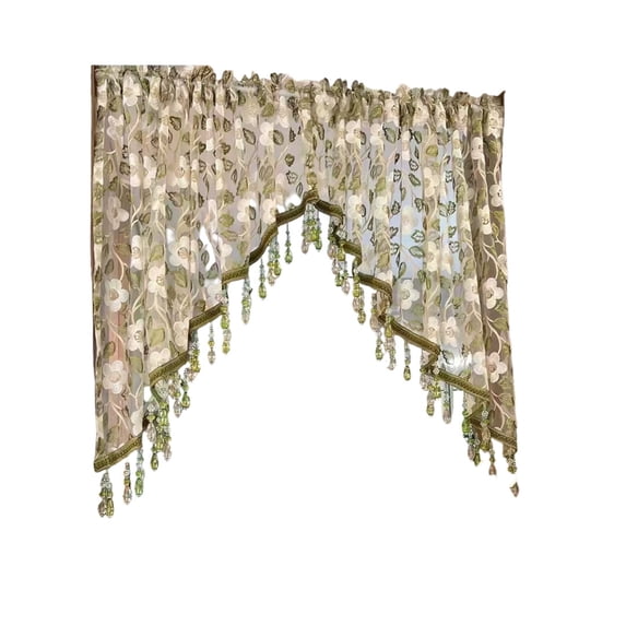 Rustic Style Floral Lace Embroidery Curtain 45x120cm, Sheer Kitchen Bedroom Partition Coffee Short Curtain, Vintage Floral Lace Curtain for Window Doorway and Room Divider