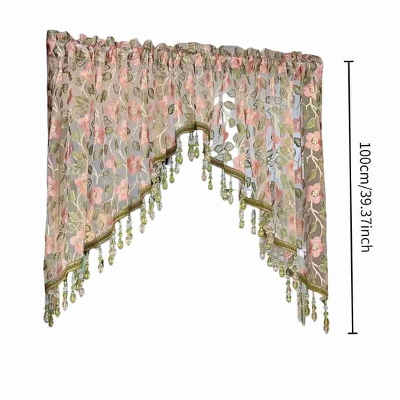Rustic Style Floral Lace Embroidery Curtain 45x120cm, Sheer Kitchen Bedroom Partition Coffee Short Curtain, Vintage Floral Lace Curtain for Window Doorway and Room Divider