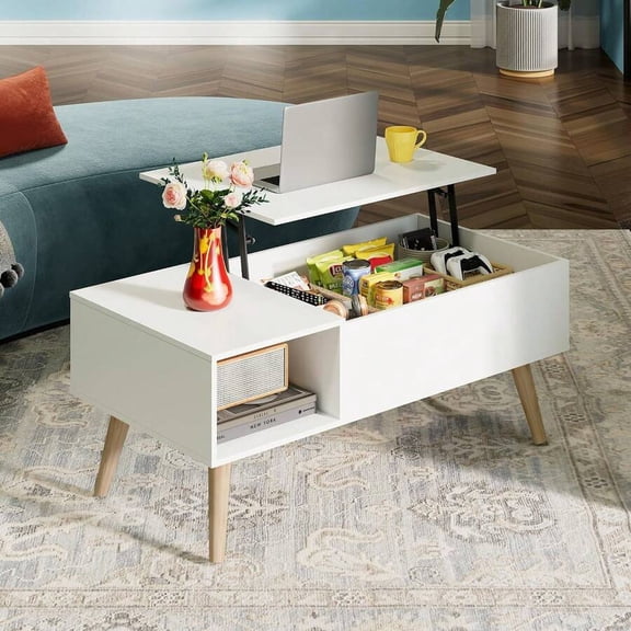 Rustic Style Furniture Table 39" Lift Top Coffee Table With Storage Shelf Hidden Compartment Living Room Center Table Small Dining Table Space-Saving Organizer