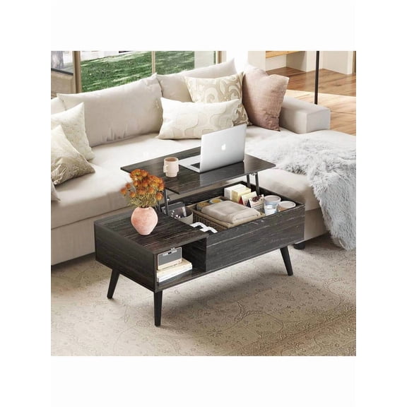 Rustic Style Furniture Table 39" Lift Top Coffee Table With Storage Shelf Hidden Compartment Living Room Center Table Small Dining Table Space-Saving Organizer