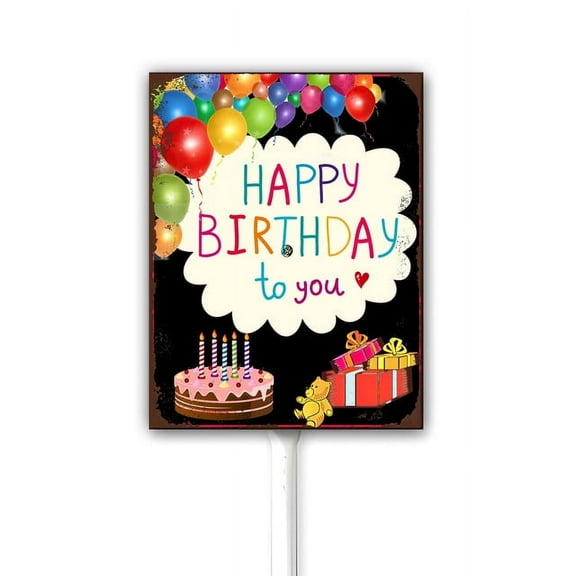 Rustic Style Happy Birthday Yard Signs with Stakes 4.6X6Inch Birthday Letters Signs for Yard Lawn Outdoor Birthday Decoration Party Supplies