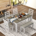 thumbnail image 1 of Rustic Style Kitchen Dining Set, 6-Piece Dining Room Table Set with 4 Upholstered Chairs & a Bench , Home Dining Room Furniture for 6 Persons (Brown + White Wash), 1 of 9