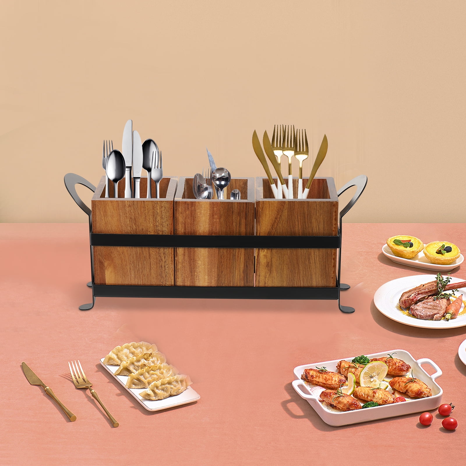 Organized Utensil Racks Rustic Style Kitchen Utensil Organizer Tabletop Utensil Cutlery Holder ...