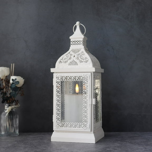 Rustic Style Metal Candle Lantern 13'' High Decorative Outdoor Lantern Candle Holder with Tempered Glass