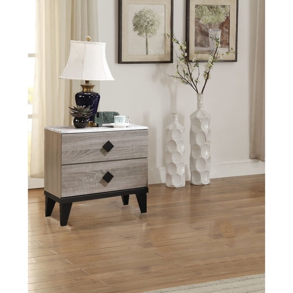 Rustic Style Nightstand In Cream Oak With Faux Marble Top, 23" H X 15" W D Topped Creamy Brown Oak, 23
