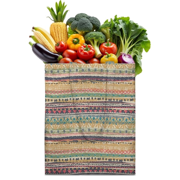 Rustic Style Nordic Stripes Foldable Shopping Bag - Machine Washable Eco-Friendly Tote for Groceries