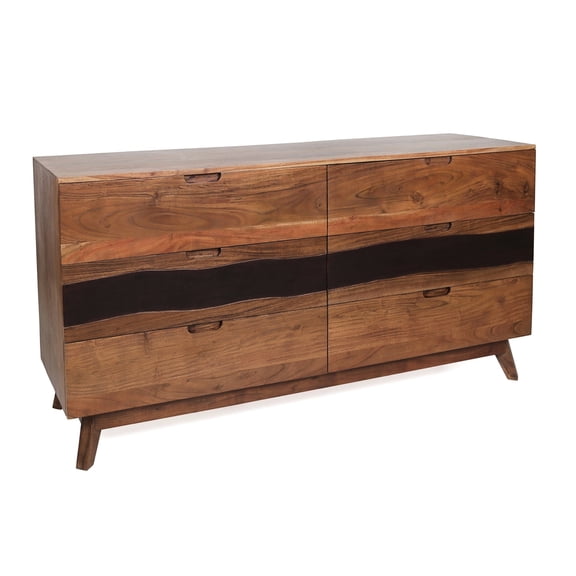 Rustic Style Sideboard - 6 Drawer Wooden For Bedroom Wood Chest Accents