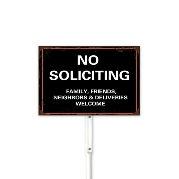 Rustic Style No Soliciting Sign Family Friends And Neighbors Welcome Front Door Sign, Funny No Soliciting Sign For House Yard With Stake Door Porch Home Wall Decor 8X12Inch