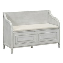 Rustic Style Solid Wood Entryway, Multifunctional Storage Bench with Safety Hinge, Upholstered Storage Rectangular Ottoman, Gray Wash