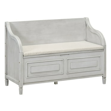 Rustic Style Solid Wood Entryway, Multifunctional Storage Bench with Safety Hinge, Upholstered Storage Rectangular Ottoman, Gray Wash