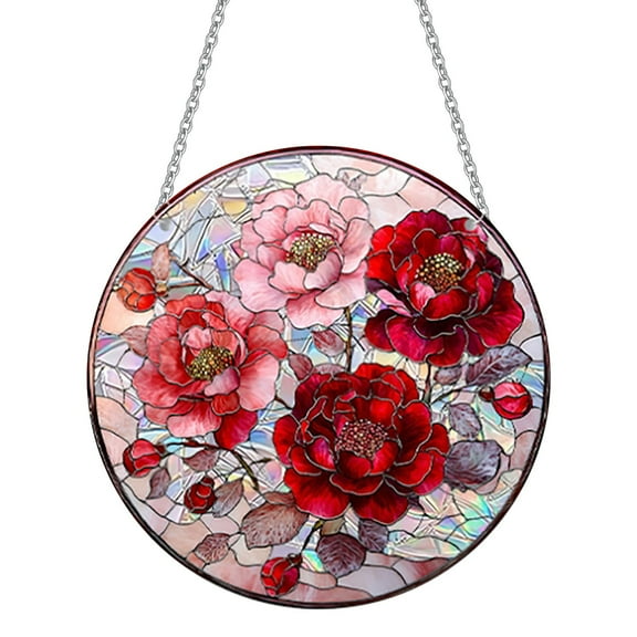 Rustic Style Sun Catcher Window Prism With Flower Design, Stained Glass Effect Acryic Hanging Ornament For Garden, Patio, Home Decor