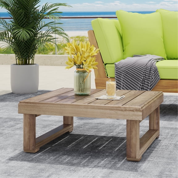 Rustic Style Wood Slat Top Coffee Table With Sled Legs, 27.5"x27.5"x11.5", Assembly Required Brown In Design 27.26" W X D 11.75" H