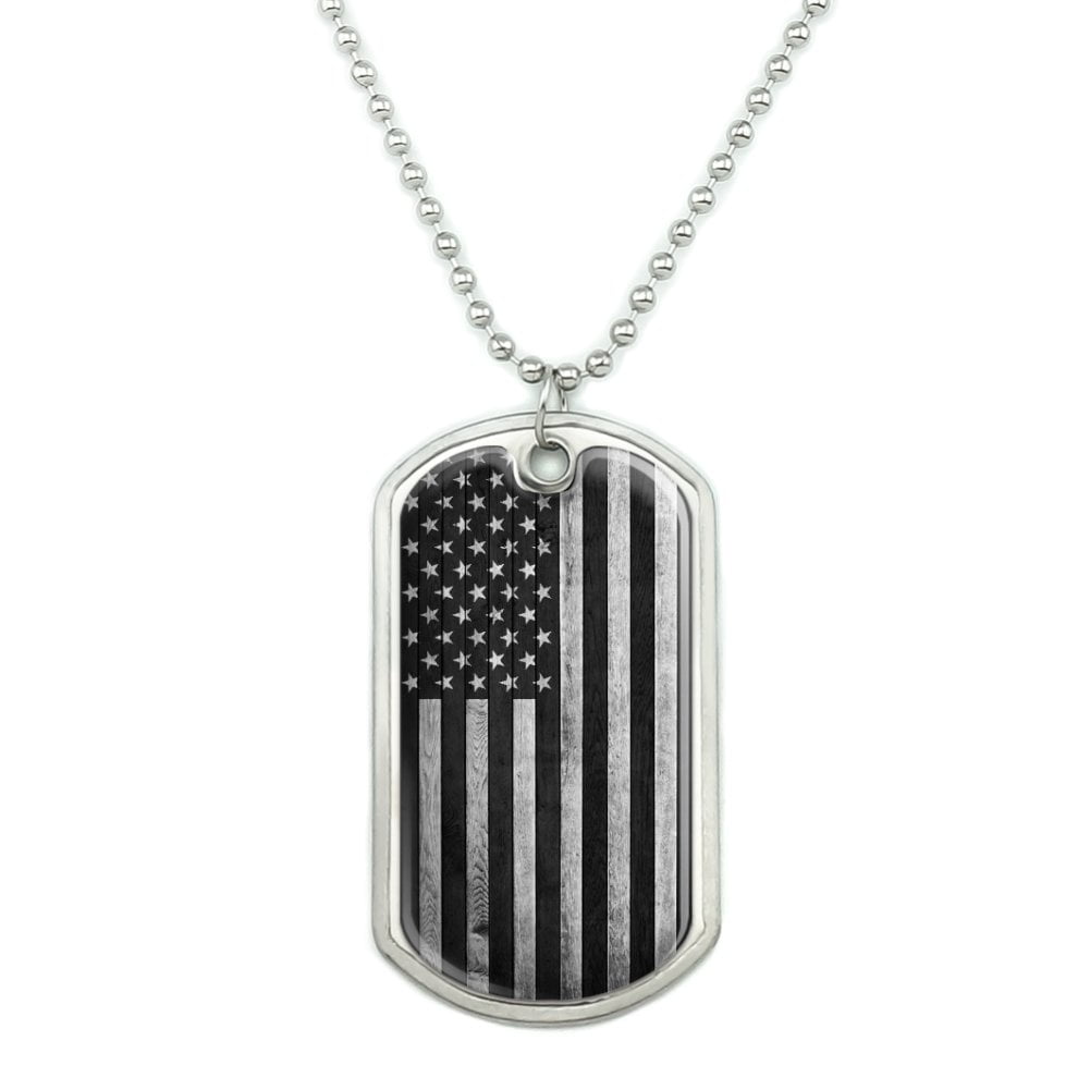 GRAPHICS AND MORE Rustic Subdued American Flag Wood Grain Design Military Dog Tag Pendant Necklace with Chain