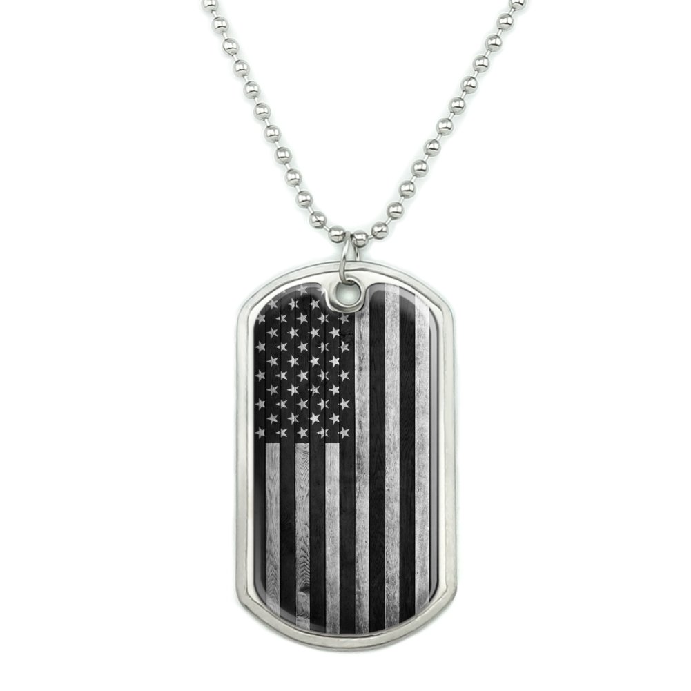 Rustic Subdued American Flag Wood Grain Design Military Dog Tag Pendant Necklace with Chain - image 1 of 4
