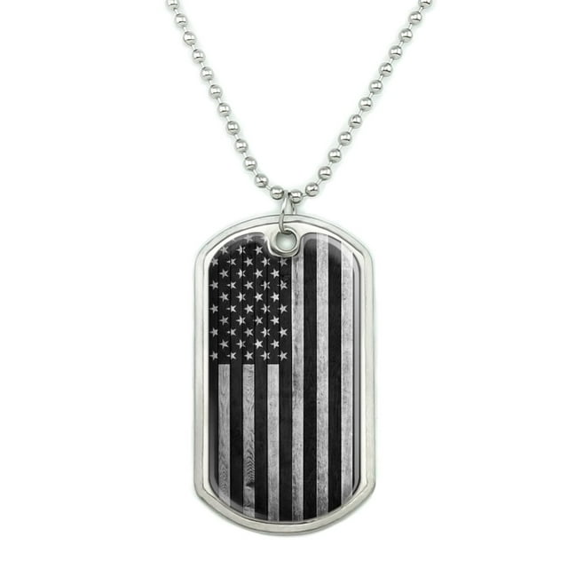 Rustic Subdued American Flag Wood Grain Design Military Dog Tag Pendant Necklace with Chain