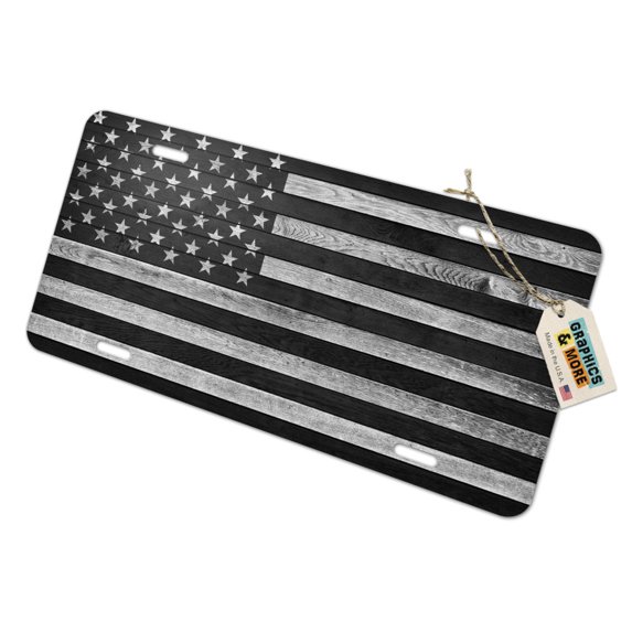Rustic Subdued American Flag Wood Grain Design Novelty Metal Vanity Tag License Plate