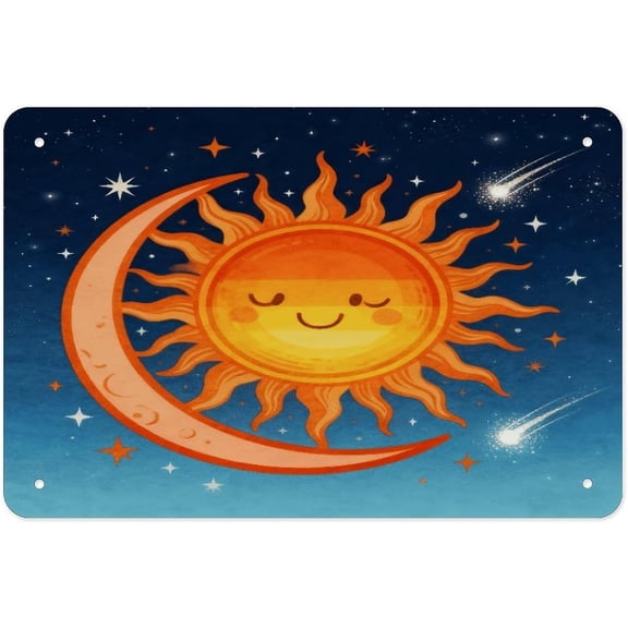 Rustic Sun and Moon Metal Tin Sign 8x12 Inch Wall Art for Home Kitchen Bathroom Farm Garden Garage Decor
