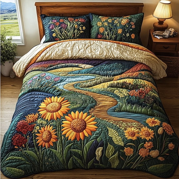 Rustic Sunflower 3-Piece Quilted Bedding Set - Walmart.com