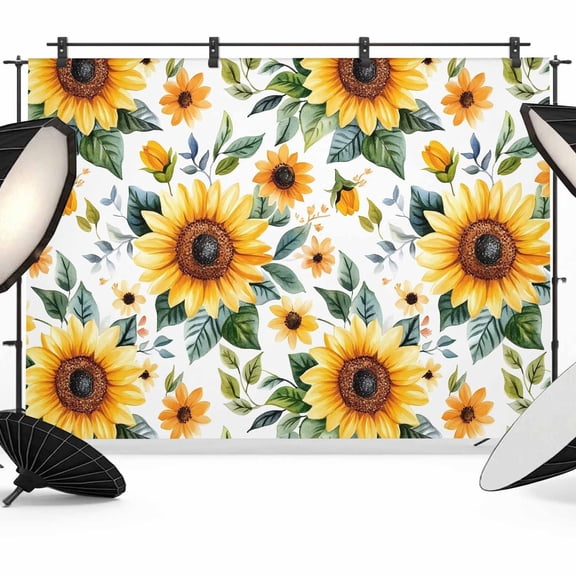 Rustic Sunflower Backdrop for Photography, Floral Leaf Farmhouse Photo Backdrop Portrait Background Party Banner Photo Backgrounds for Studio Booth Props, 7x5ft