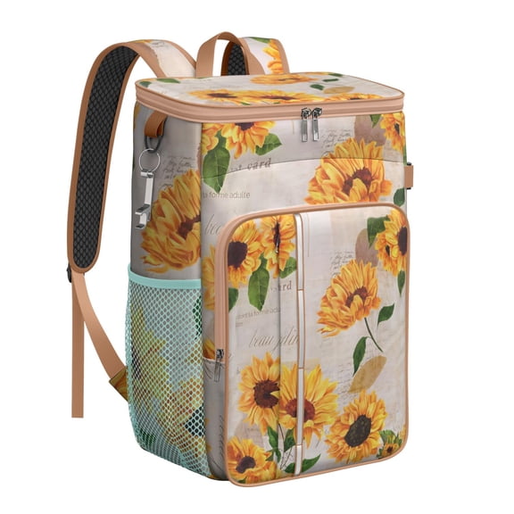 Rustic Sunflower Boho Backpack Cooler, Leakproof Floral Butterfly Lunch Bag for Women, Travel, Work, Picnic