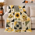 thumbnail image 1 of Rustic Sunflower Bumblebee Patchwork Farmhouse, Cozy Friendship Quote Scene, Warm Flannel Blanket for Ranch House and Living Room, Art Lovers Thanksgiving Gift, Artistic Home Decor, 1 of 9