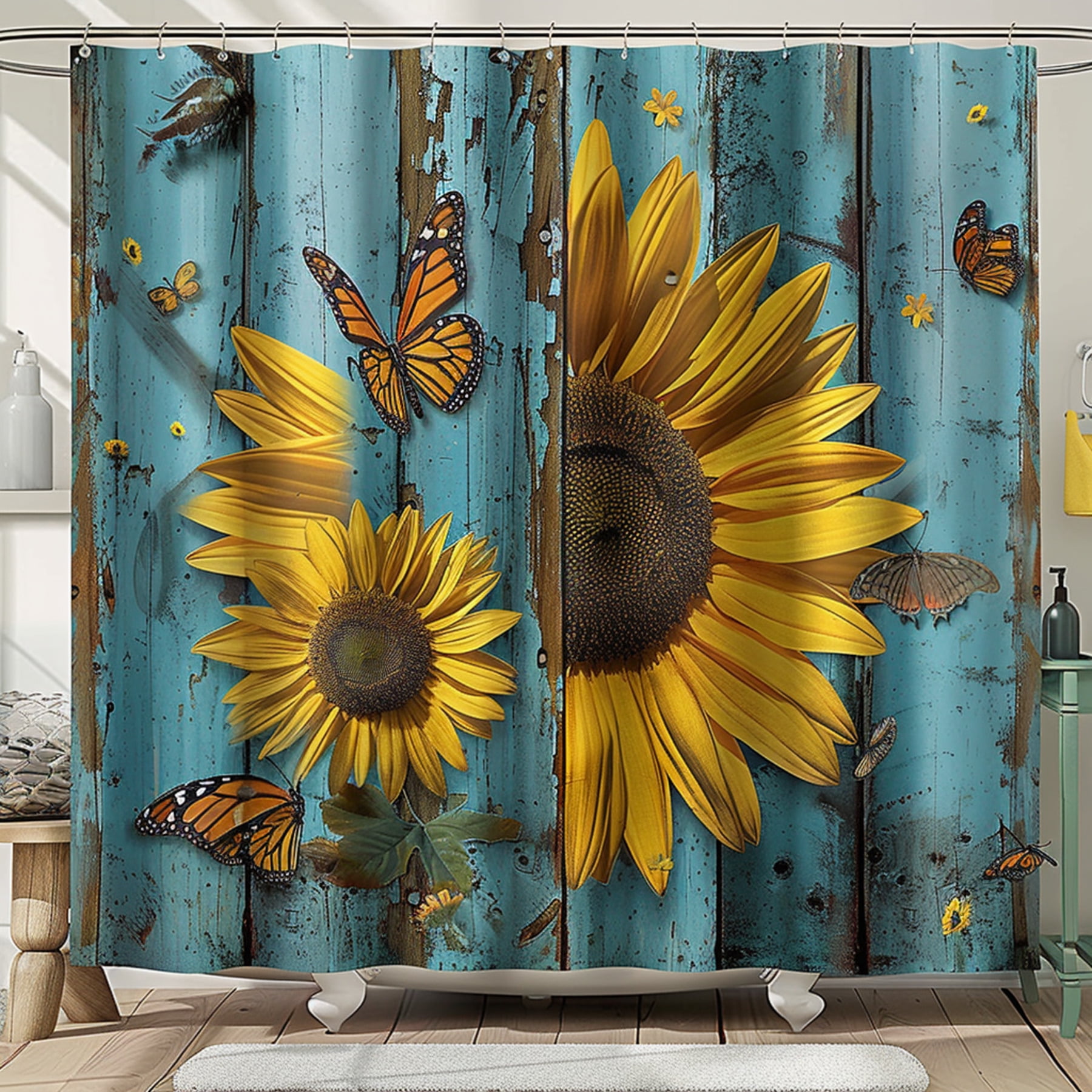 Rustic Sunflower & Butterfly Bathroom Set: Shower Curtain & Furniture ...