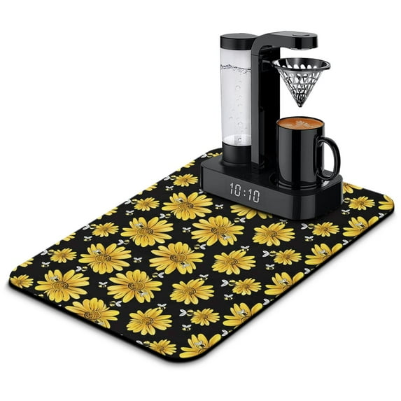 Rustic Sunflower Coffee Bar Mat - Absorbent Countertop Protector for Coffee Machine, Non-Slip Kitchen Mat with Wildflower Pattern