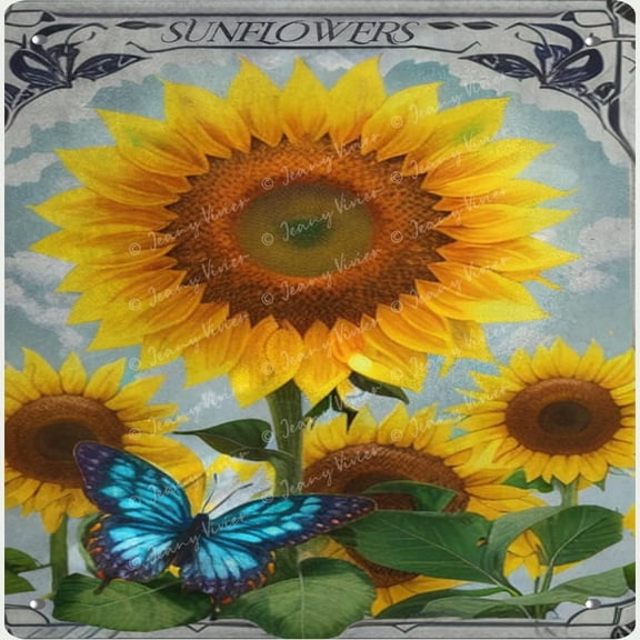 Rustic Sunflower Decor, Sunflower Metal Tin Sign, Sunflower Wall Decor for Kitchen, Sunflower Kitchen Decor, Vintage Retro Wall Decor Art Farm Country Signs 12x12 Inches