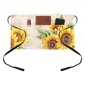 Rustic Sunflower Kitchen Restaurant Half Waist Apron, Country Floral Pastoral Retro Letter Texture Server Short Apron with 3 Pockets Waterproof Oil Waist Aprons for Women Waitress Waiter