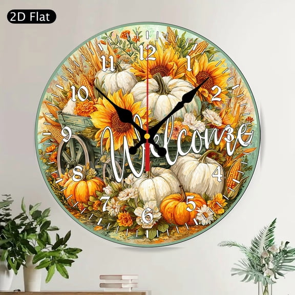Rustic Sunflower Ladybug Summer Round Wall Clock Silent Non Ticking Nature Farmhouse Decor