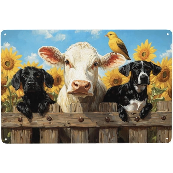 Rustic Sunflower Livestock Metal Tin Sign, Vintage Farmhouse Wall Decor Plaque for Indoor Outdoor Garage or Kitchen, Aluminum Poster 8x12 Inch