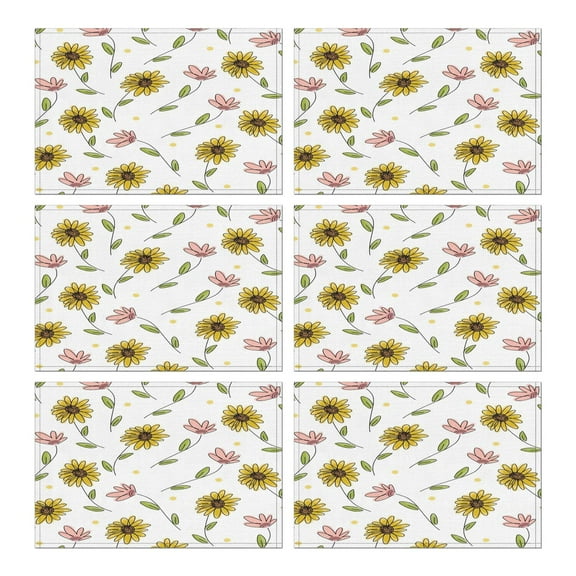 Rustic Sunflower Placemats Set of 6, Machine Washable Durable Linen Table Mats with Heat Resistant Boho Floral Design Featuring Bees and Butterflies for Farmhouse Dining