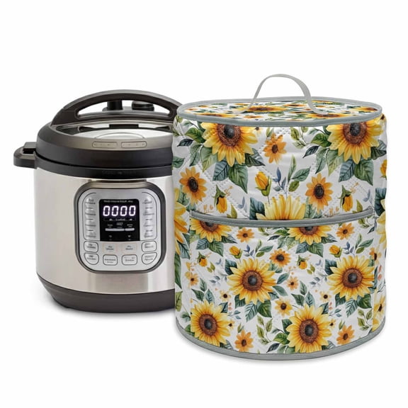 Rustic Sunflower Pressure Cooker Cover Floral Leaf Farmhouse Dust Cover for Kitchen Appliances with Top Handle & Storage Pockets, Fits 8 Quart Instant Pot, Air Fryer, Crock Pot
