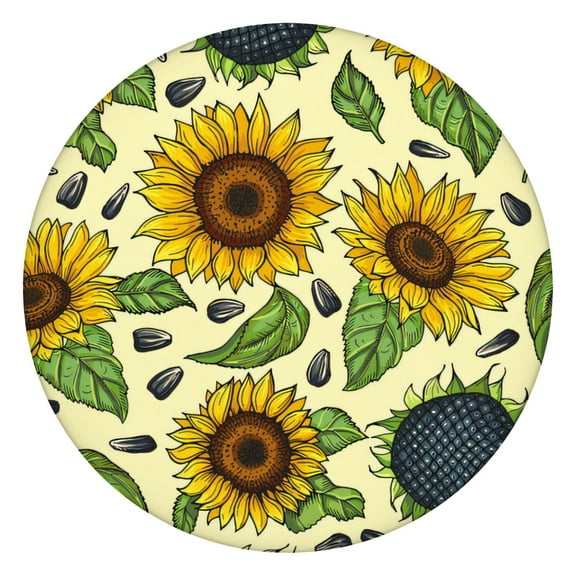 Rustic Sunflower Round Tablecloth with Elastic Border, Fitted Polyester Cover for Indoor and Outdoor Use, Fits 44-52" Tables