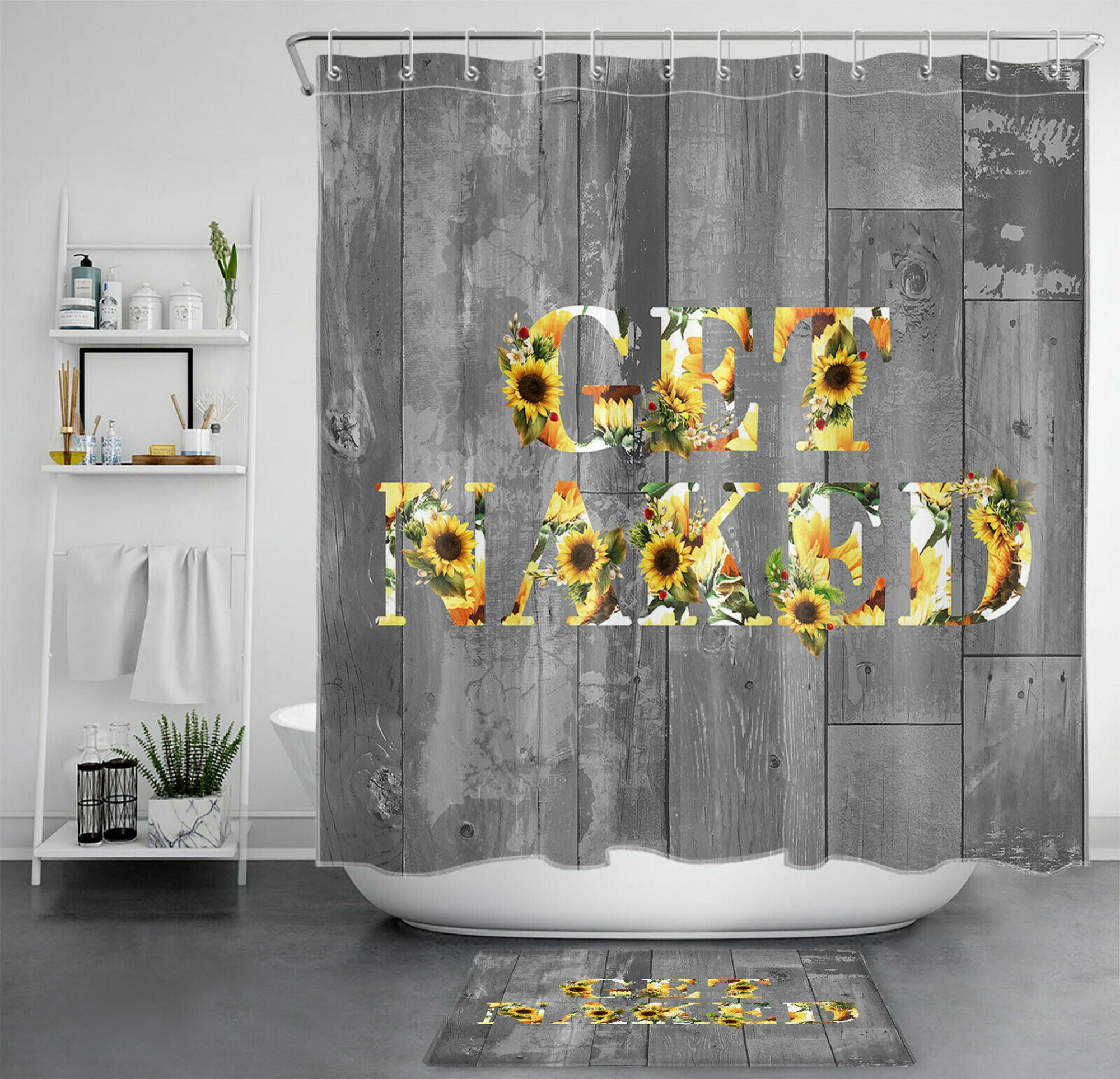 Rustic Sunflower Shower Curtain Set for Farmhouse Bathroom Decor