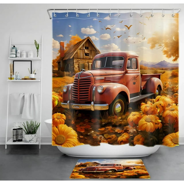 Rustic Sunflower Shower Curtain Vintage Farmhouse Bathroom Decor
