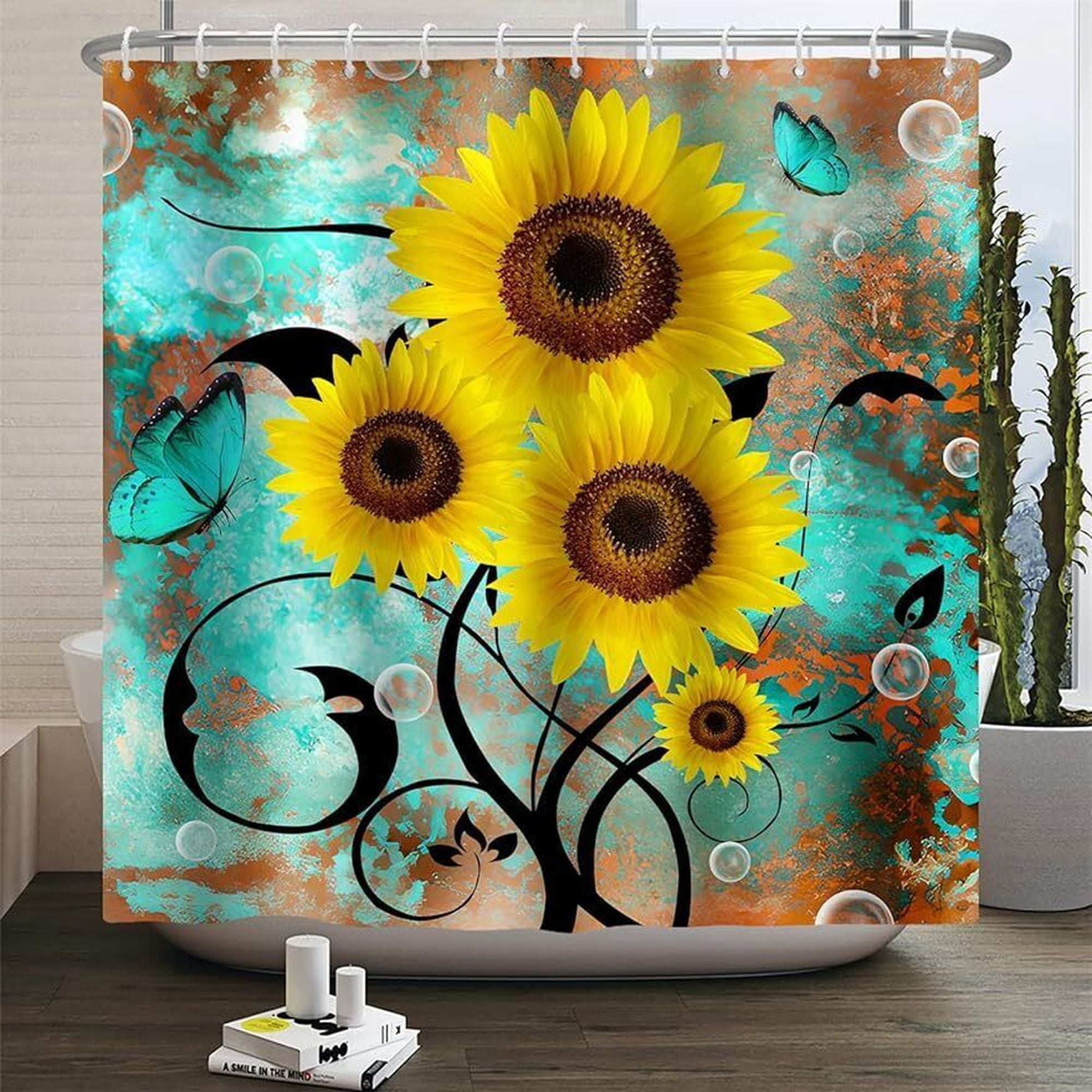 Rustic Sunflower Shower Curtain with Leafy Farmhouse Charm Bring