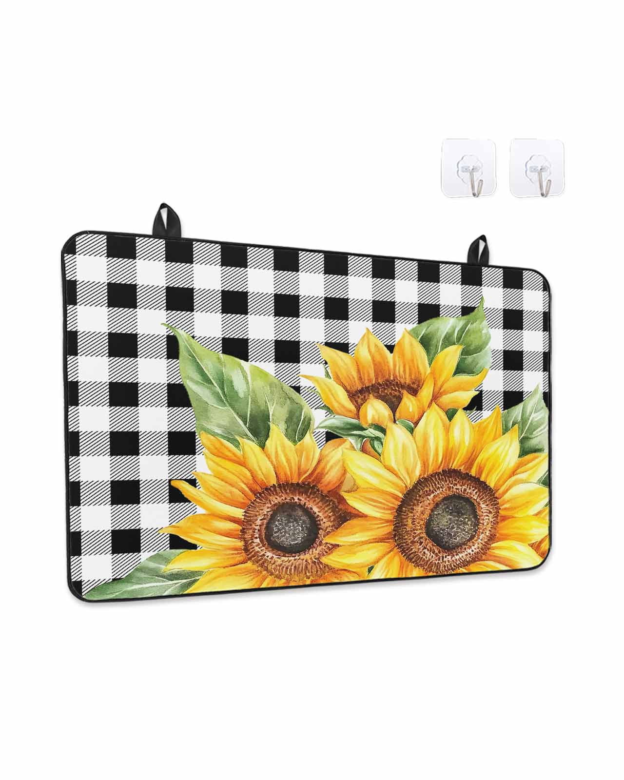 Rustic Sunflower Stove Top Covers for Electric Stove, 28'x20'' Country Floral Pastoral Black Buffalo Plaid Glass Ceramic Stove Cover Foldable Rubber Mat Heat Resistant Cooktop Protector for Kitchen