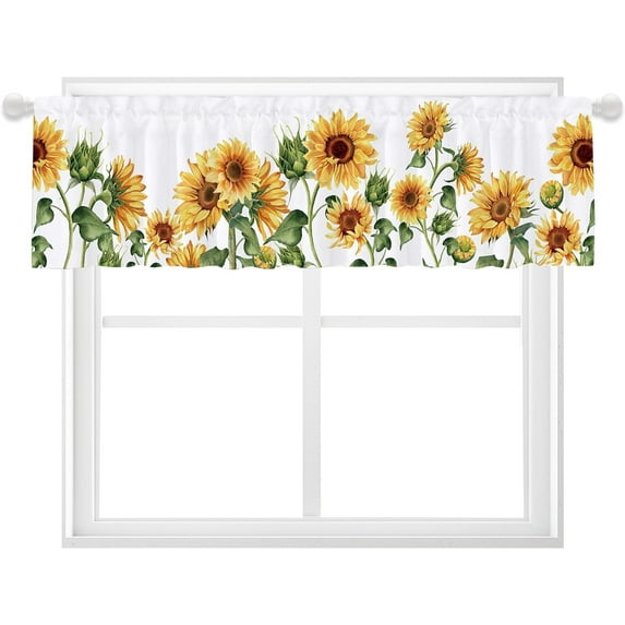 Rustic Sunflower Valance Curtain for Window Boho Yellow Floral Rod Pocket Kitchen Curtain Farmhouse Flower Country Valance Treatment Drapes for Bathroom Bedroom Living Room 1 Panel (55x18 Inch)