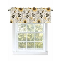 Rustic Sunflower Valances for Windows, Rod Pocket Kitchen Valance Curtains - Soft & Washable Small Window Treatment for Living Room, Bathroom, Flying Bee , 42x12 Inch, 1 Panel