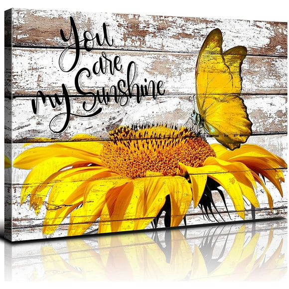 Rustic Sunflower Wall Art Butterfly Pictures Sunflower Kitchen Decor Inspirational Saying Quotes Canvas Poster Farmhouse Sunflower Painting Artwork for Living Room Home Decoration 12x16" Ready To Hang
