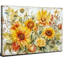 Rustic Sunflower Wall Art Kitchen Decor Farmhouse Flower Pictures for Living Room Vintage Yellow Floral Poster Bathroom Artwork Watercolor Botanical Plant Canvas Painting Bedroom Home Decoration 12x16