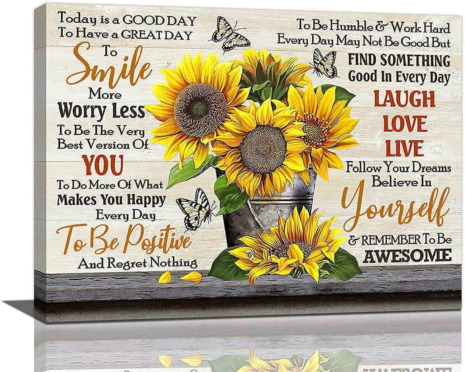 Rustic Sunflower Wall Decor Inspirational Quotes Canvas Wall Art For ...