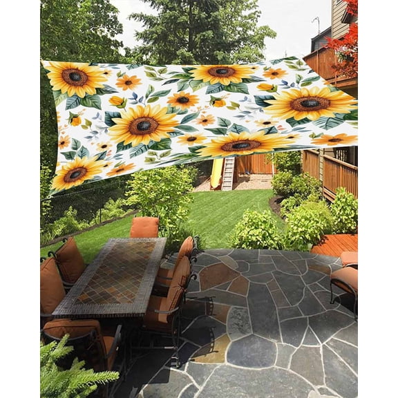Rustic Sunflower Waterproof Sun Shade Sail Floral Leaf Farmhouse Outdoor Patio Sun Shades Canopy UV Block Waterproof Sunshade for Garden Backyard Deck Pergola 6.5x10 Ft