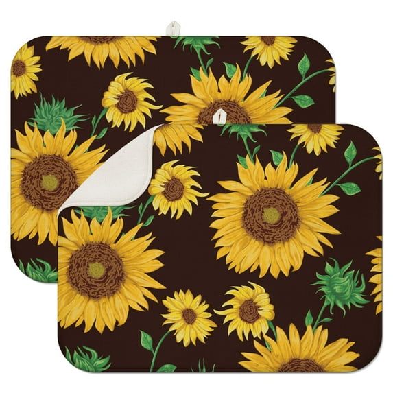 Rustic Sunflower and Wildflower Coffee Mat – Ultra Absorbent Microfiber Spill Mat, Multi-Functional Dish Drying Pad for Kitchen Countertops & Coffee Bars