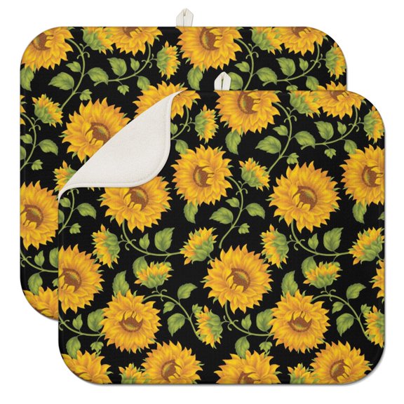 Rustic Sunflower and Wildflower Coffee Mat – Ultra Absorbent Microfiber Spill Mat, Multi-Functional Dish Drying Pad for Kitchen Countertops & Coffee Bars