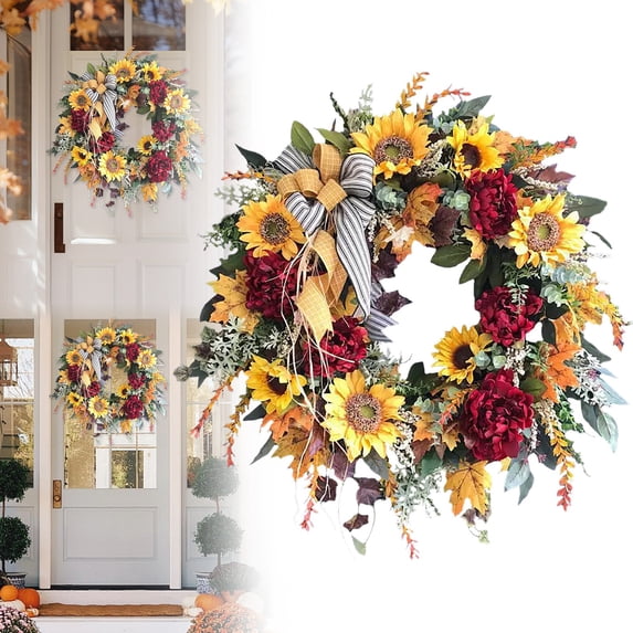 Rustic Sunflower Wreath, French Wreath, Welcome Flower Garland, Hanging Decoration for Front Door, 45Cm, Brand New,