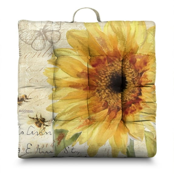 Rustic Sunflower and Butterfly Design Floor Pillow - Nine-Point Stitched Supportive Tatami Mat